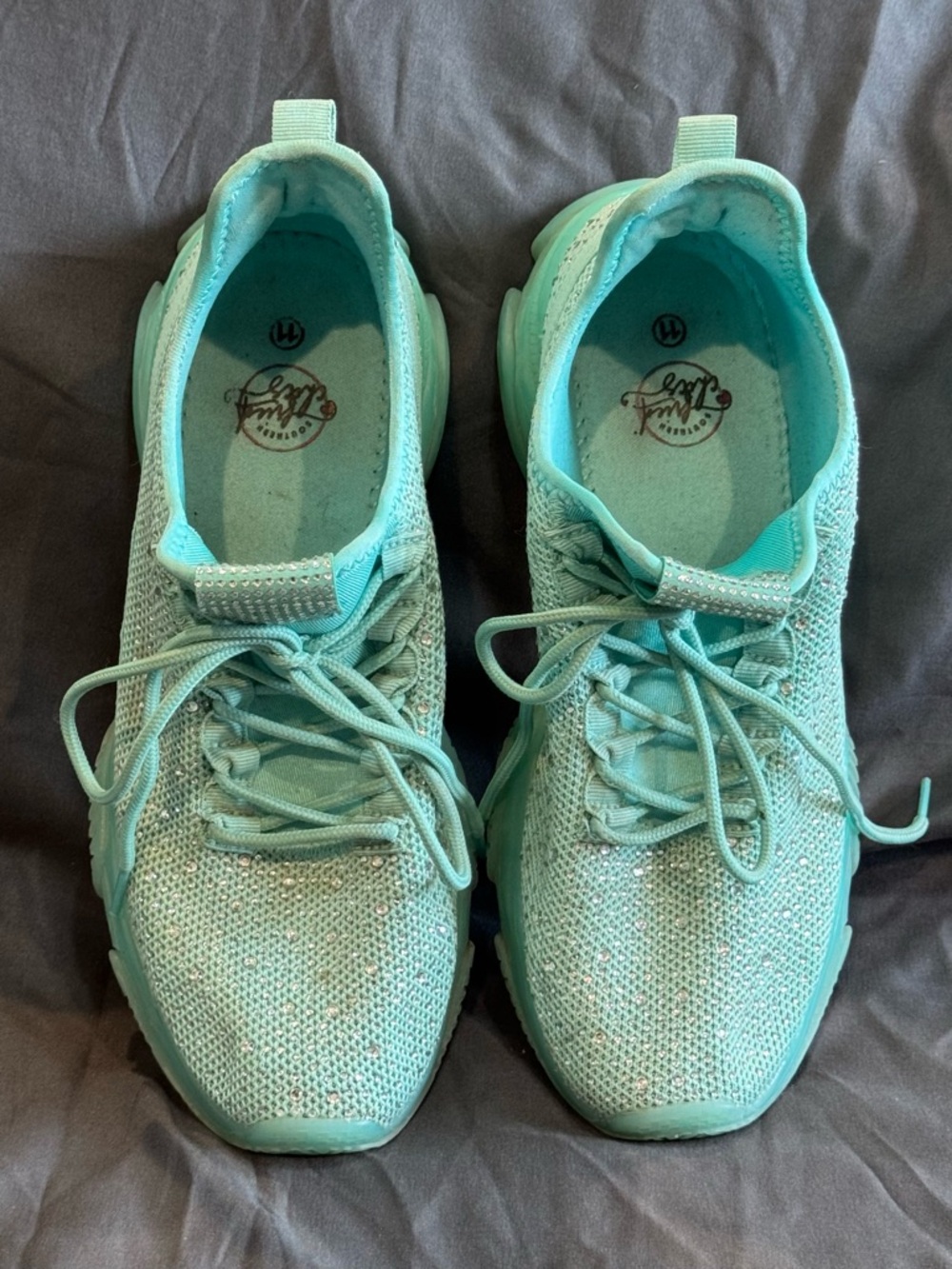 Southern Fried Chics mint green with rhinstone detail all over sz 11